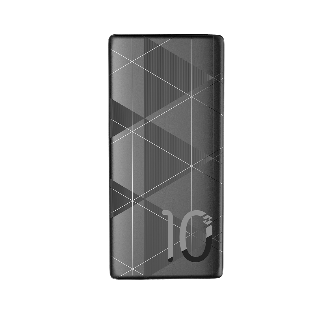 Batterie externe Infinix XP10 noire posée à plat, face arrière avec le chiffre 10
