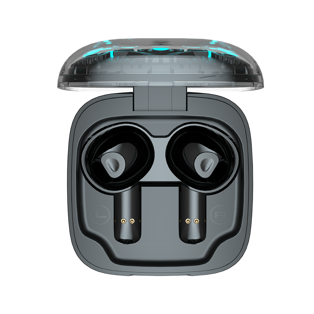 Boitier Infinix XBUDS 3 GT ouvert de face, ecouteurs en place sur les emplacements L et R