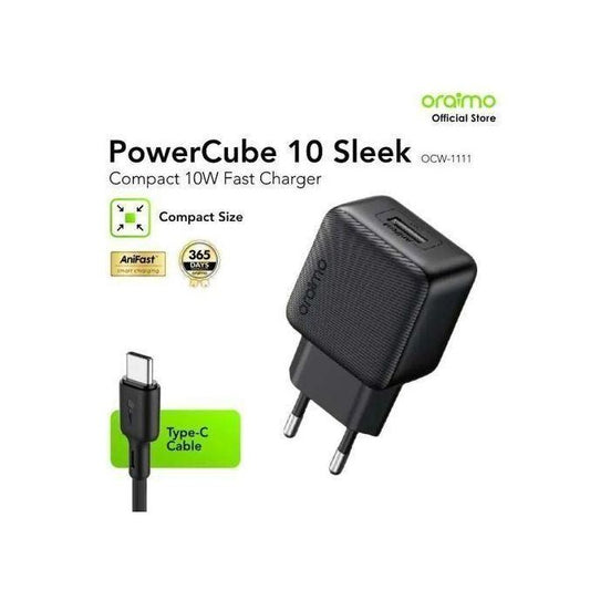 Chargeur Compact 10W PowerCube 10 Sleek OCW-1111E+C53 – Charge Rapide Universelle | Port Unique Type-C & Micro USB – Noir