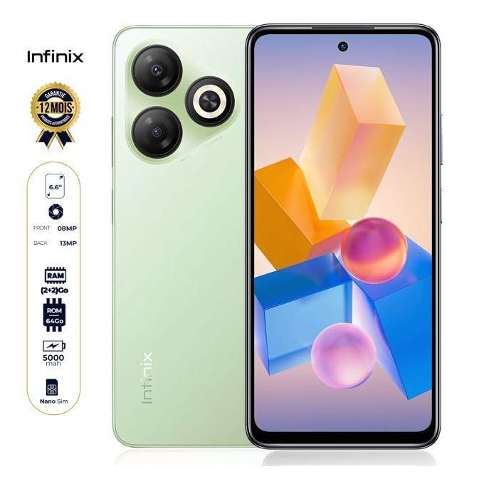 Partagez ce produit Infinix smart 10 HD - 6,6 Pouces - 4G - 2 SIM - (2+2)Go RAM - 64Go ROM - 8MP/13MP