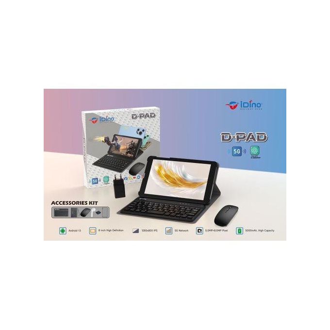 Idino Tablette D-PAD 8gb ram/256Gb Android 13 8 Pouces IPS Réseau 5G 5.0MP+8.0MP Pixel 5000mAh