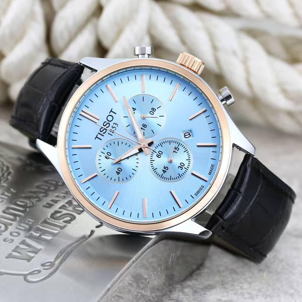 Montre chronographe élégante à cadran bleu