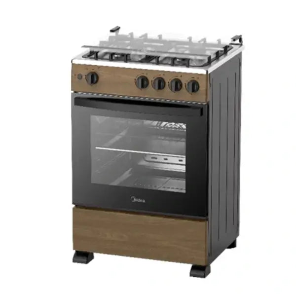 Gazinière 4 feux avec couvercle en verre Midea Four à gaz 60X60 Panneau de commande et 24TMG4G081-WD