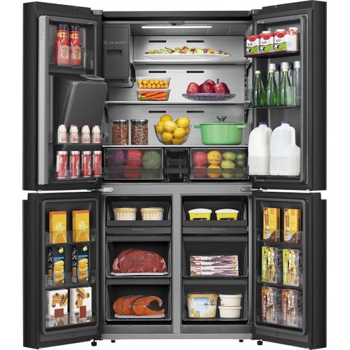 Intérieur du réfrigérateur STR-678WH avec étagères et éclairage LED.