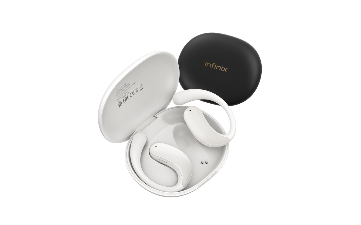 Infinix ZLOOP 4 blanc ouvert montrant l'etiquette modele XEO4G sous le couvercle
