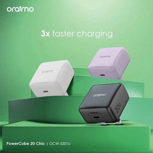 Charger Kit Oraimo EUOCW-5201E+CL55 – Chargeur Rapide 20W GaN avec Câble USB-C vers Lightning