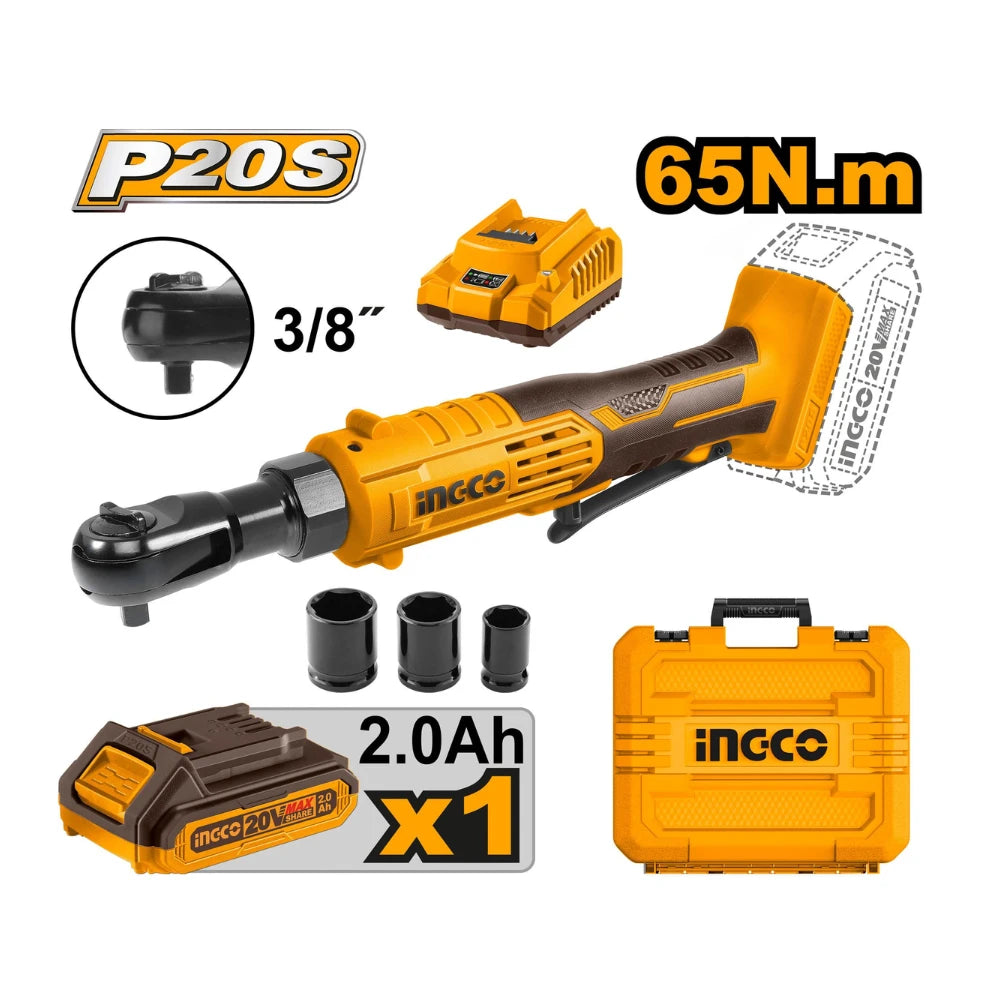 Clé à cliquet 65 Nm sans fil 20 V + 3DOUI + 1 chargeur + 1 batterie INGCO CDRLI2060152