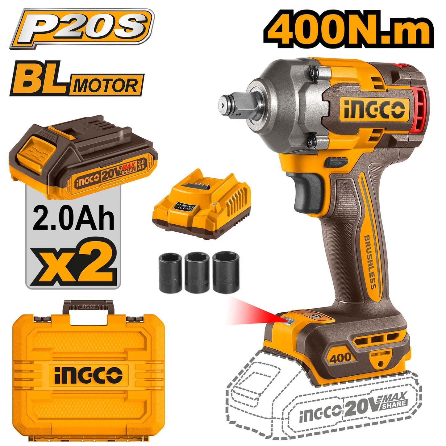 Clé à chocs lithium‑ion 20 V INGCO CIWLI2040