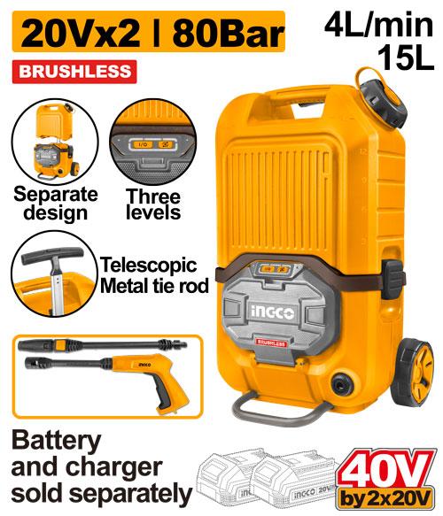Nettoyeur à haute pression sans fil 40 V / 15 L-SB INGCO CPWLI4006
