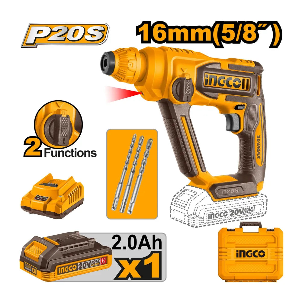 Marteau perforateur 20 V-16 mm INGCO CRHLI201681