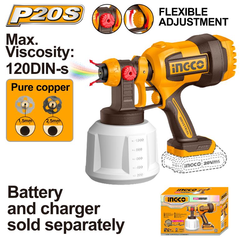 Pistolet pulvérisateur 20 V- 800 mL / MIN sb-remplace CSGLI2003 INGCO CSGLI2004