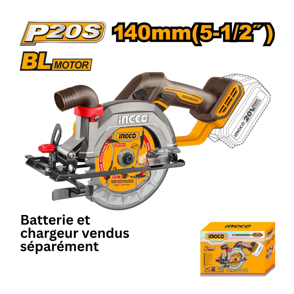 Scie circulaire au lithium‑ion sans fil 20 V / 140 mm INGCO CSLI1402