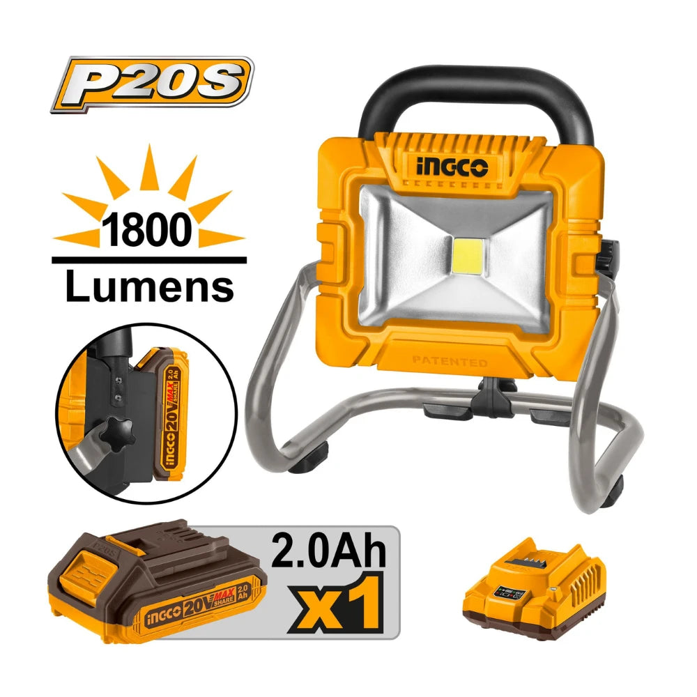 Projecteur LED sans fil + 1BAT2 Ah + 1 chargeur INGCO CWLI20258