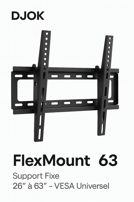 DJOK FlexMount 63 – Support Mural TV Fixe Ultra Résistant (26 à 63 Pouces)
