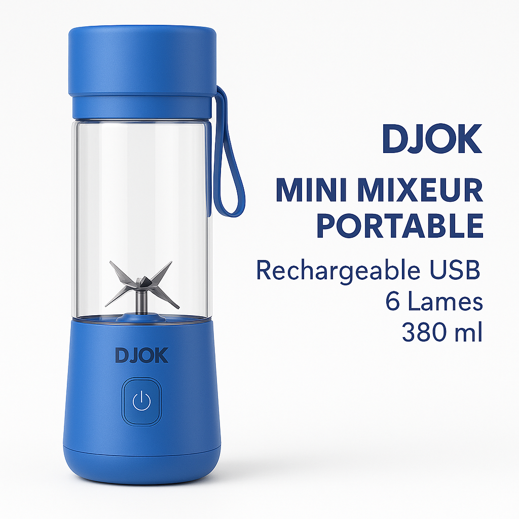 DJOK SY-8001 – Mini Mixeur Portable Rechargeable USB, 6 Lames Inox, 380ml
