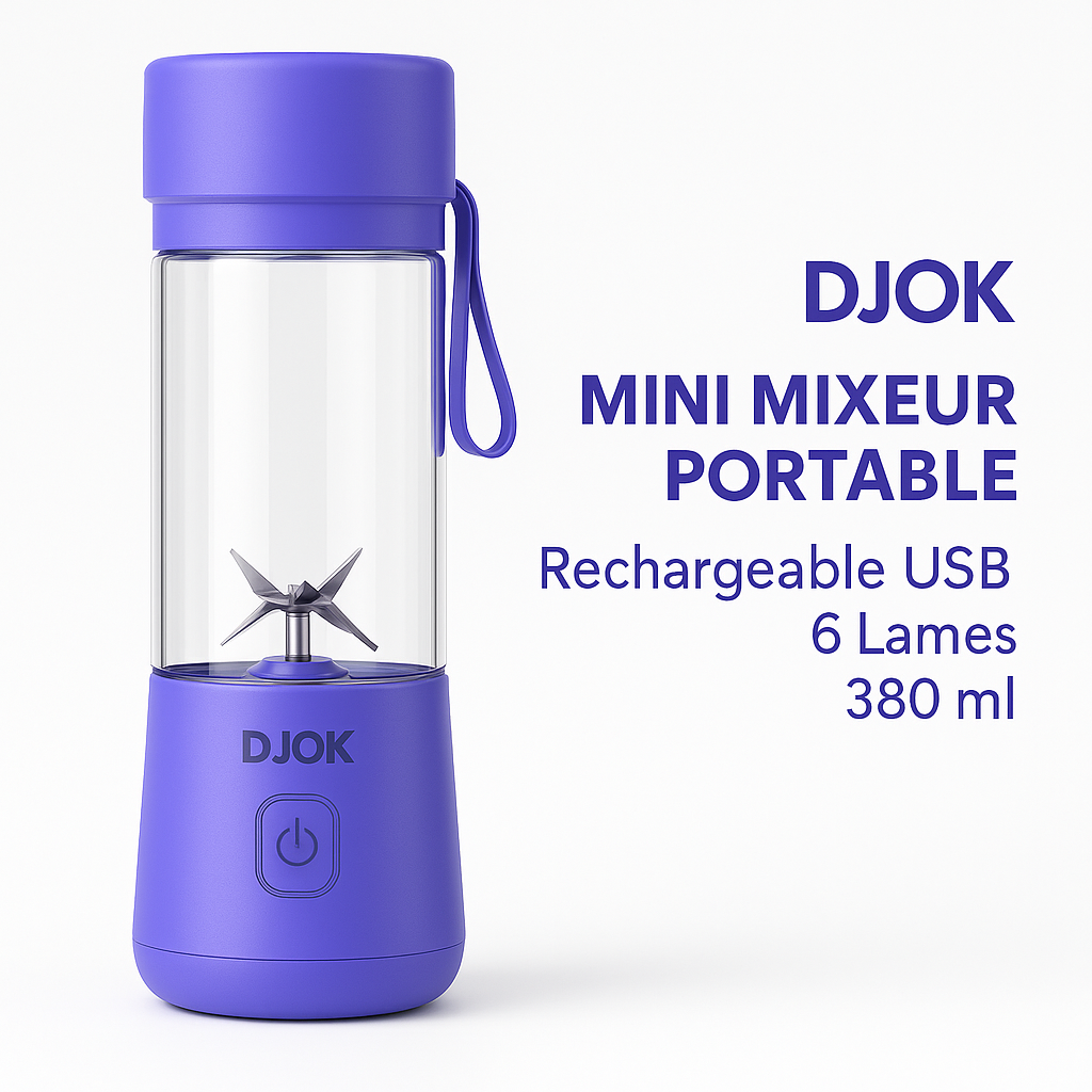 DJOK SY-8001 – Mini Mixeur Portable Rechargeable USB, 6 Lames Inox, 380ml