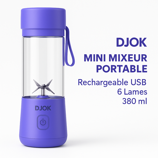 DJOK SY-8001 – Mini Mixeur Portable Rechargeable USB, 6 Lames Inox, 380ml