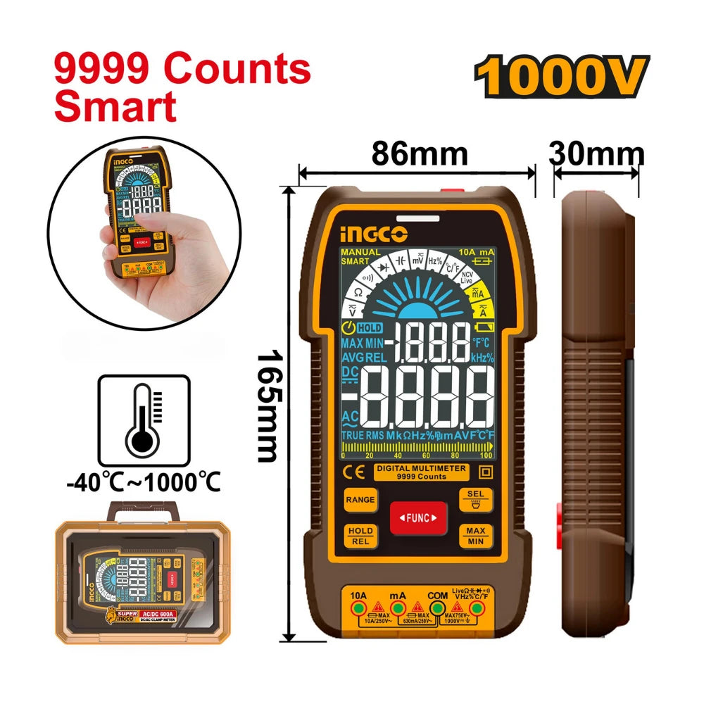 Multimètre digital ac + dc 1000 V / 9999C ncv INGCO DM110004