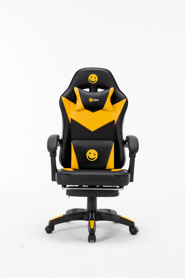 DJOK Chaise Gaming, Siège de Bureau réglable, Fauteuil Gaming avec Repose-Pieds, Ergonomique, mécanisme basculent, Appui-tête, Support Lombaire, Charge 150 kg, Jaune et Noir