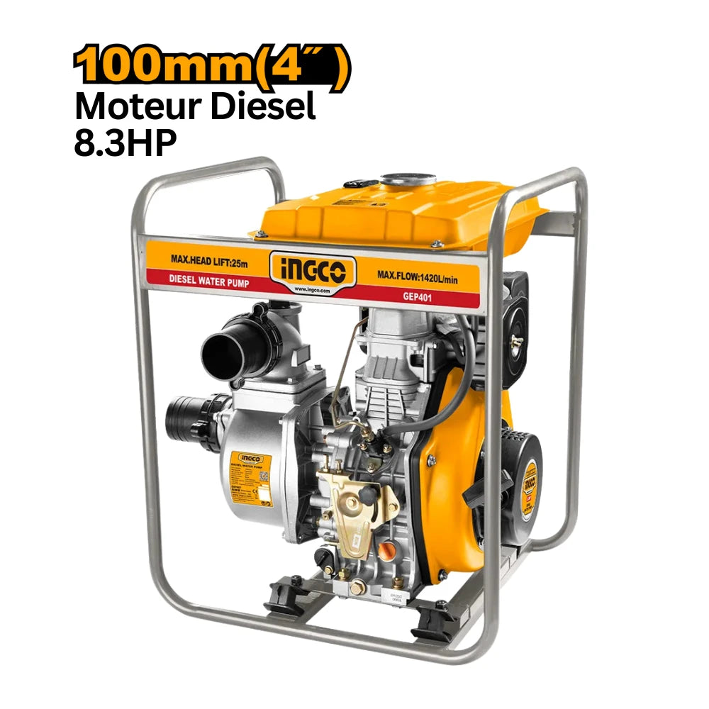 Motopompe diesel 4" - 8,3 HP / 12,5 L- remplace GEP401 INGCO GEP406