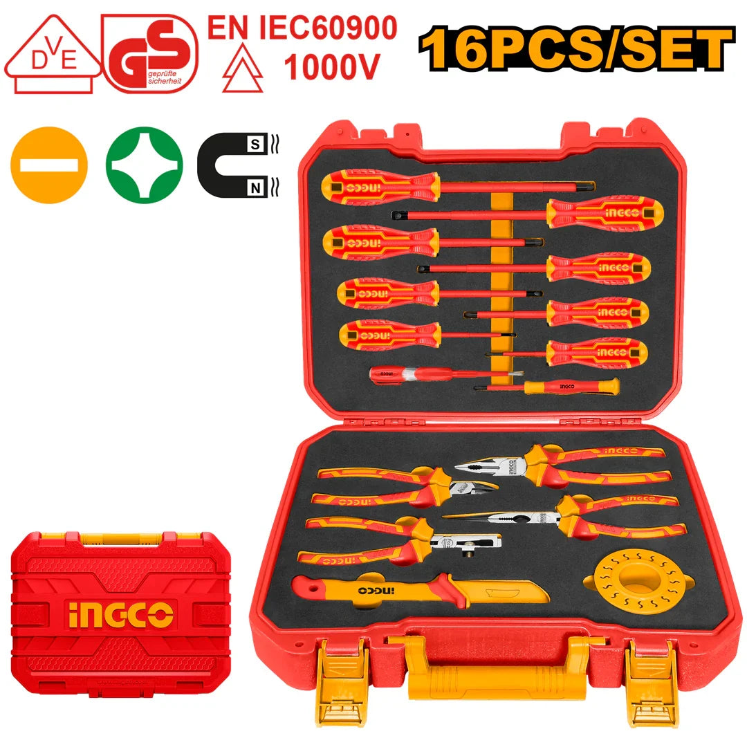 Jeu d'outillages à main isolés - 16 pcs / 1000 V, VDE / G INGCO HKITH1601