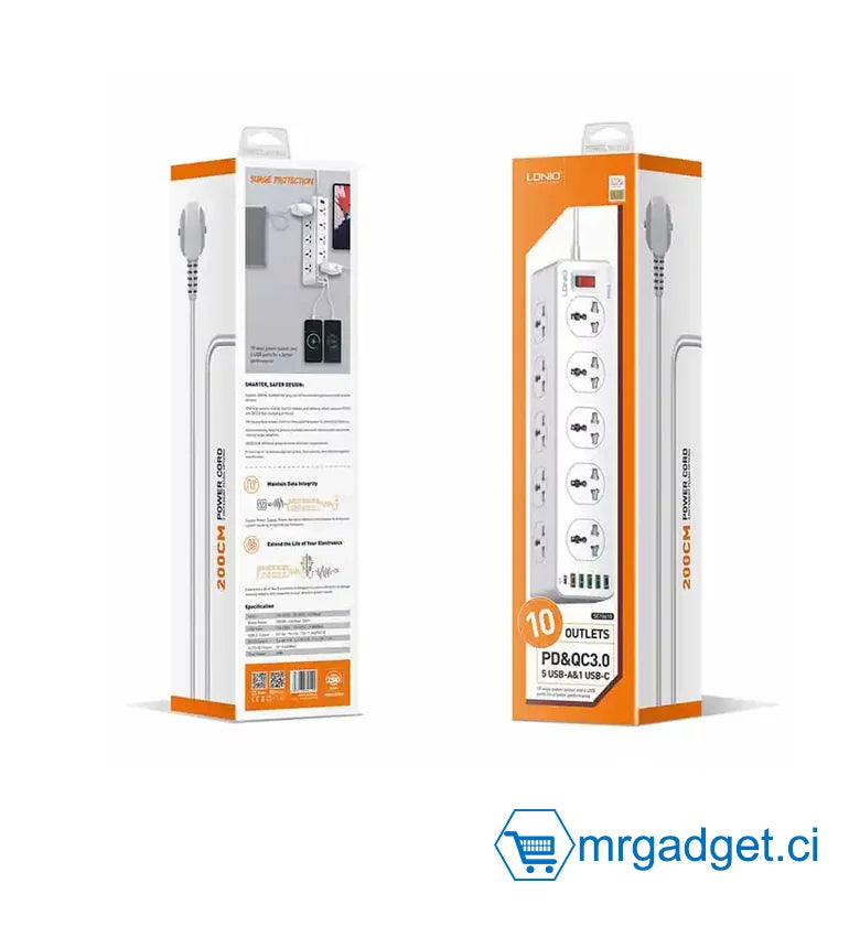 RALLONGE LEADDER 10 TROUS  AVEC PORT USB