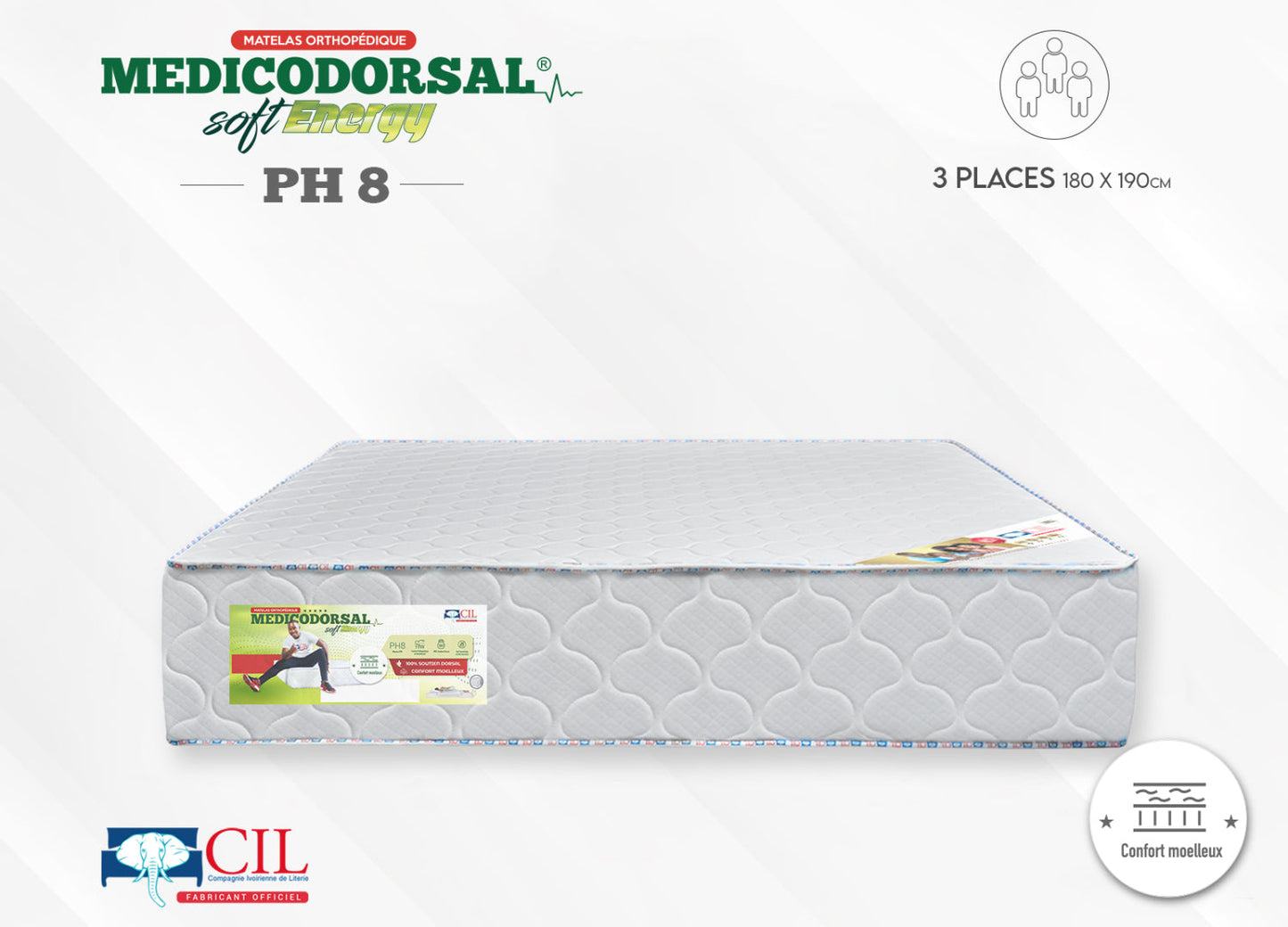 Medicodorsal soft energy PH8 EP 25 - 3 places - 180x190 cm
