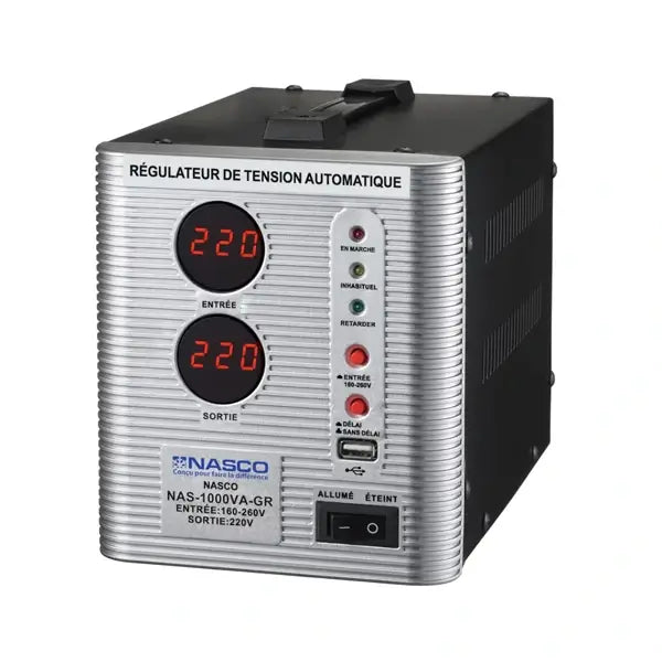 Stabilisateur digital automatique Nasco 1000VA Protection haute tension/basse tension NAS-1000VA-GR