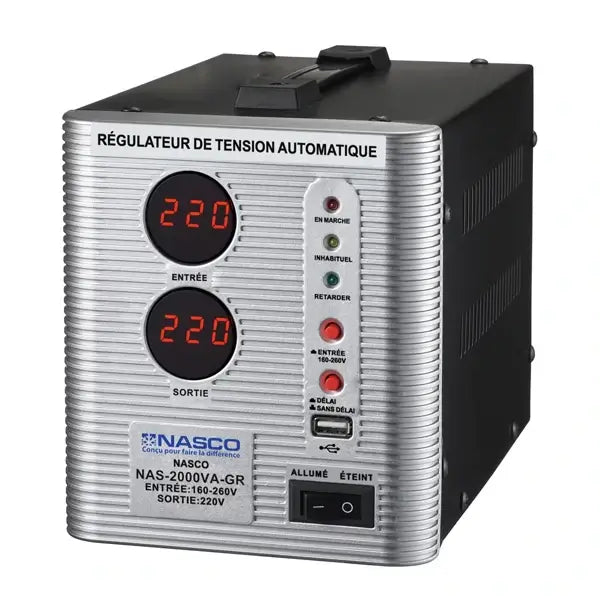 Stabilisateur digital automatique Nasco 2000VA Compteur digital Gris NAS-2000VA-GR