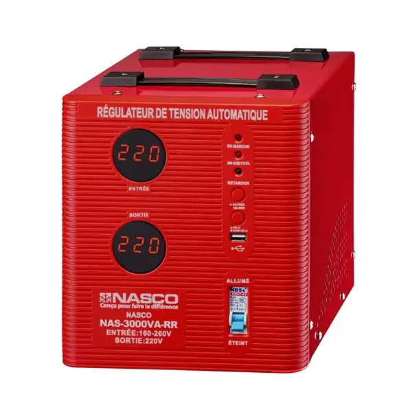 Stabilisateur automatique Nasco 3000VA Compteur digital Rouge NAS-3000VA-RR