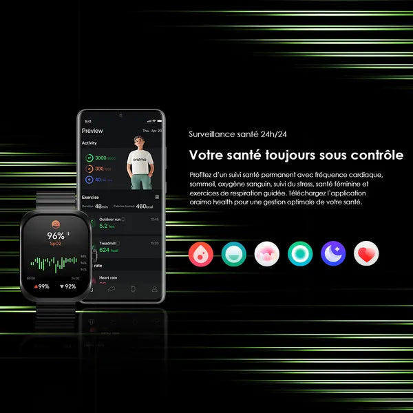 Oraimo Watch Nova N – Montre Connectée Verre Incurvé 2,5D | OSW-813N | Bluetooth & Sport
