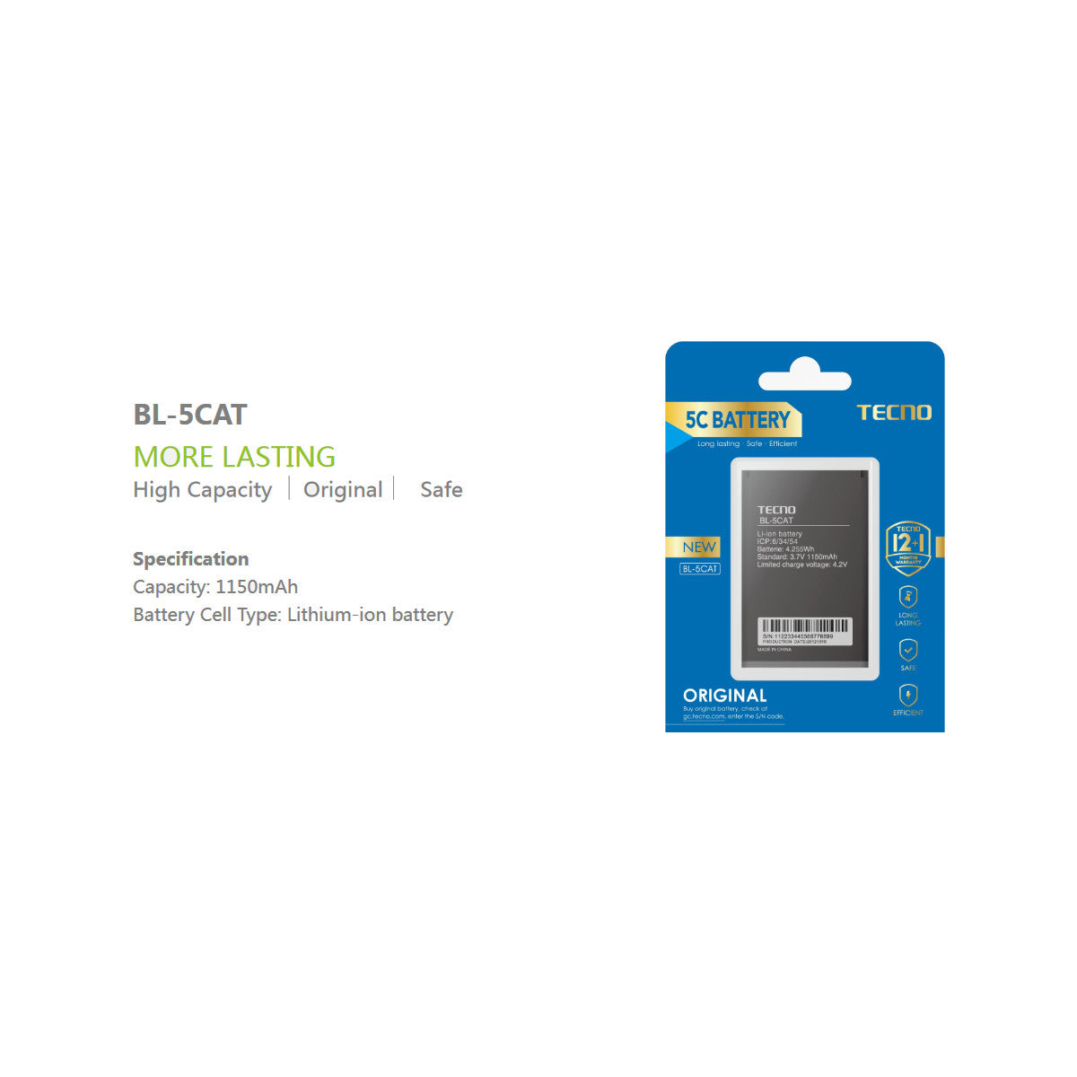 Batterie BL-5CAT lithium-ion 1150mAh pour téléphone portable