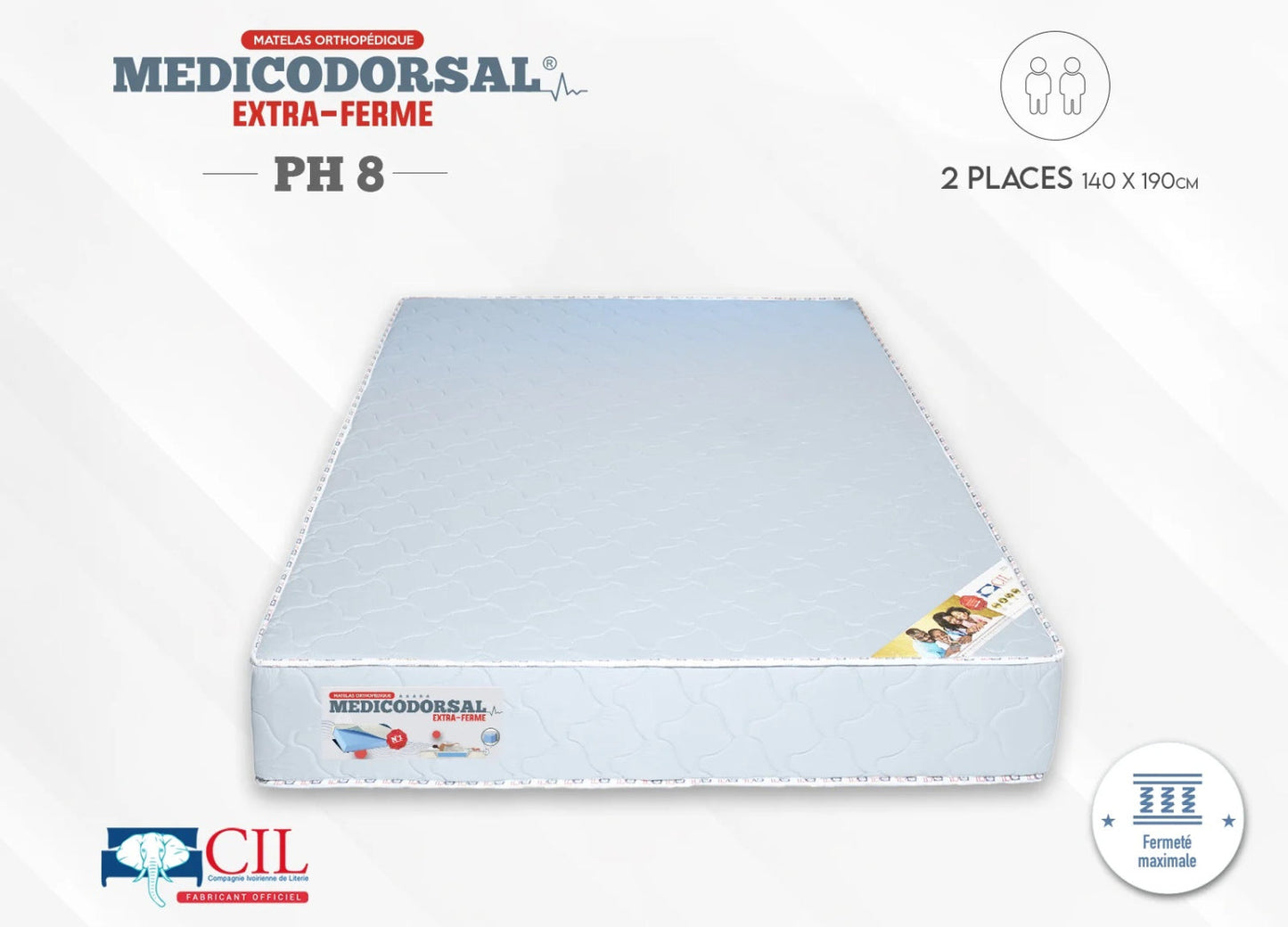 Medicodorsal extra ferme PH8 - 2 places - 140x190 cm EP 15