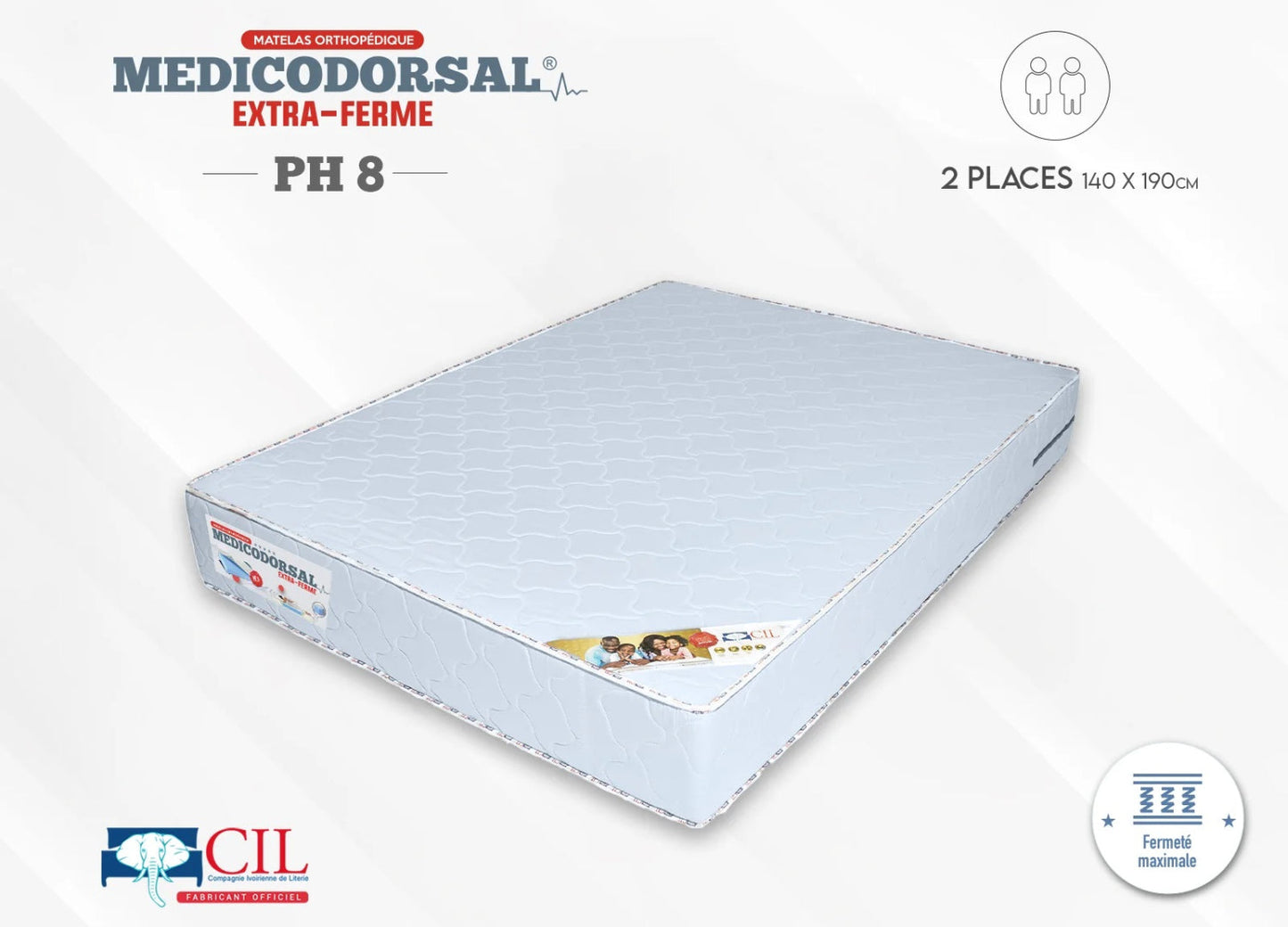 Medicodorsal extra ferme PH8 - 2 places - 140x190 cm EP 15