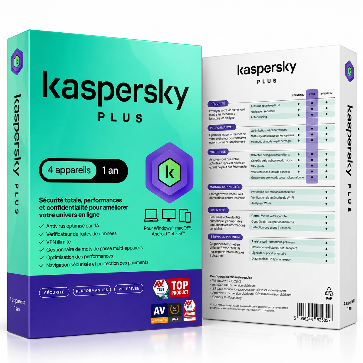 Kaspersky Plus – Antivirus 4 appareils 1 an – Windows, Mac, Android, iOS