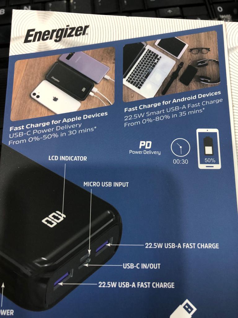 ENERGIZER WIRELESS ULTIMATE POWER BANK UE20011PQ 20000MAH/74WH