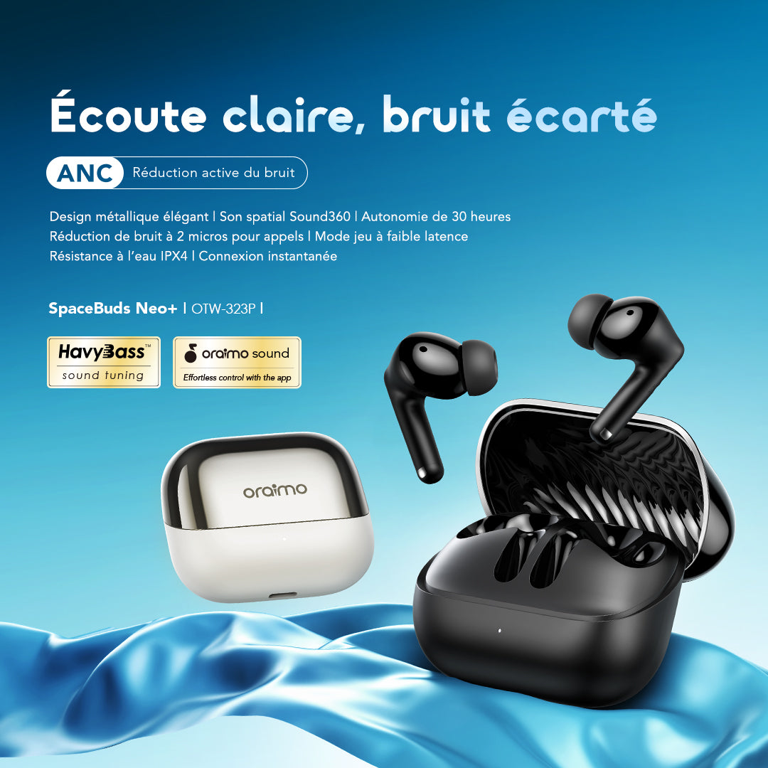 Oraimo SpaceBuds Neo+ OTW-323P, vue de profil