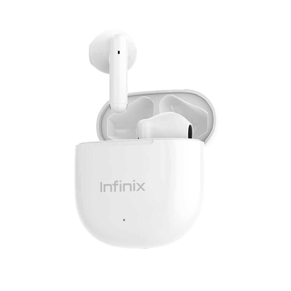 Infinix XBUDS 3 WE XE29 blanc, ecouteurs semi-intra a tige et boitier arrondi