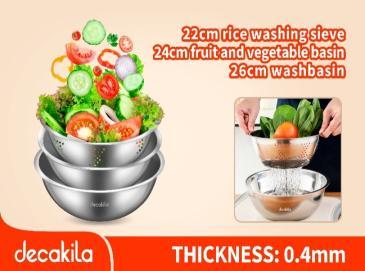 Lot de 3 bassines inox 22, 24 et 26 cm Decakila KMTT144M