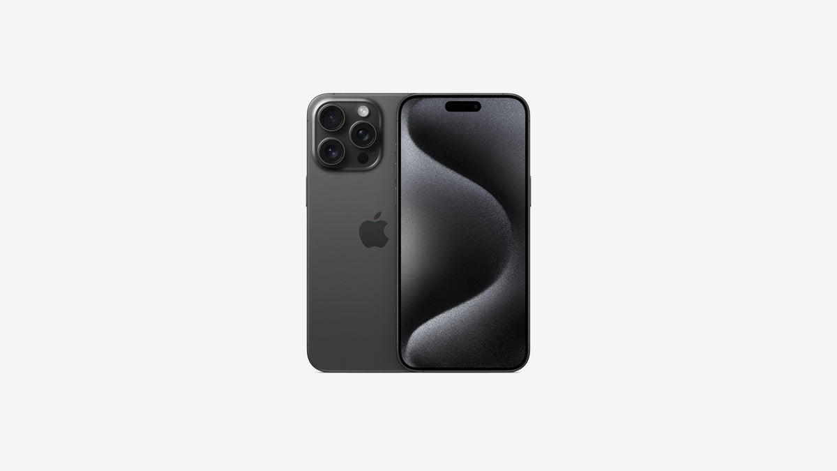iPhone 15 Pro Max titane noir, châssis sombre et triple appareil photo arrière