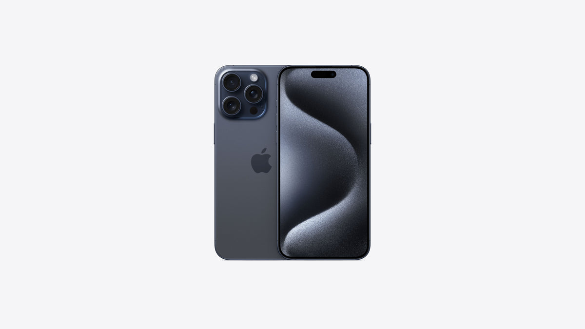 iPhone 15 Pro Max titane bleu, dos mat bleu foncé et téléobjectif 5x
