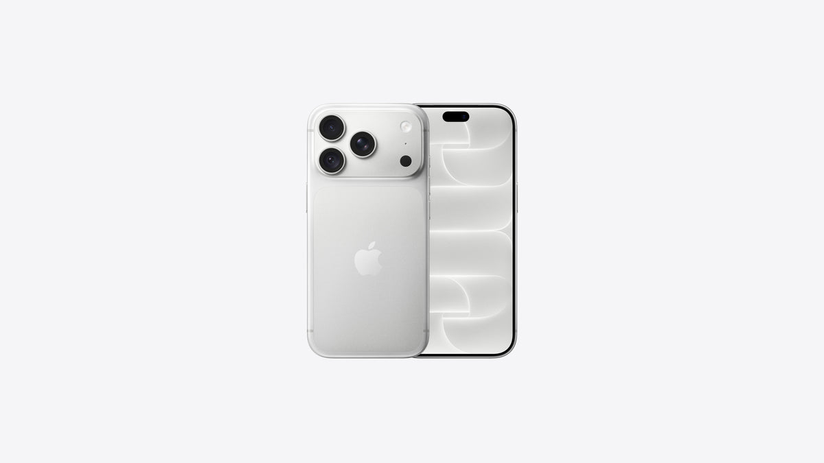 iPhone 18 Pro coloris argent, châssis aluminium gris clair brillant et fond d'écran blanc