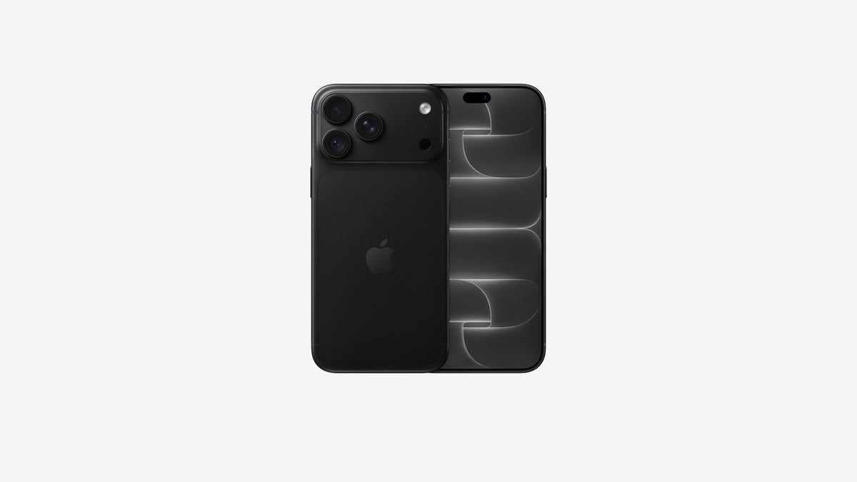 iPhone 18 Pro Max coloris noir, grand écran 6,9 pouces allumé et dos noir mat avec îlot photo carré