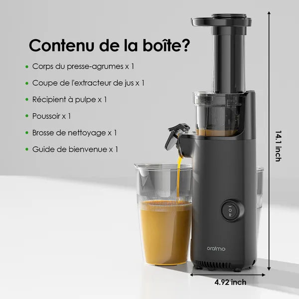 Oraimo EasyJuice Mini – Presse-Agrumes Lent Portable | Extracteur jus OMJ-201A