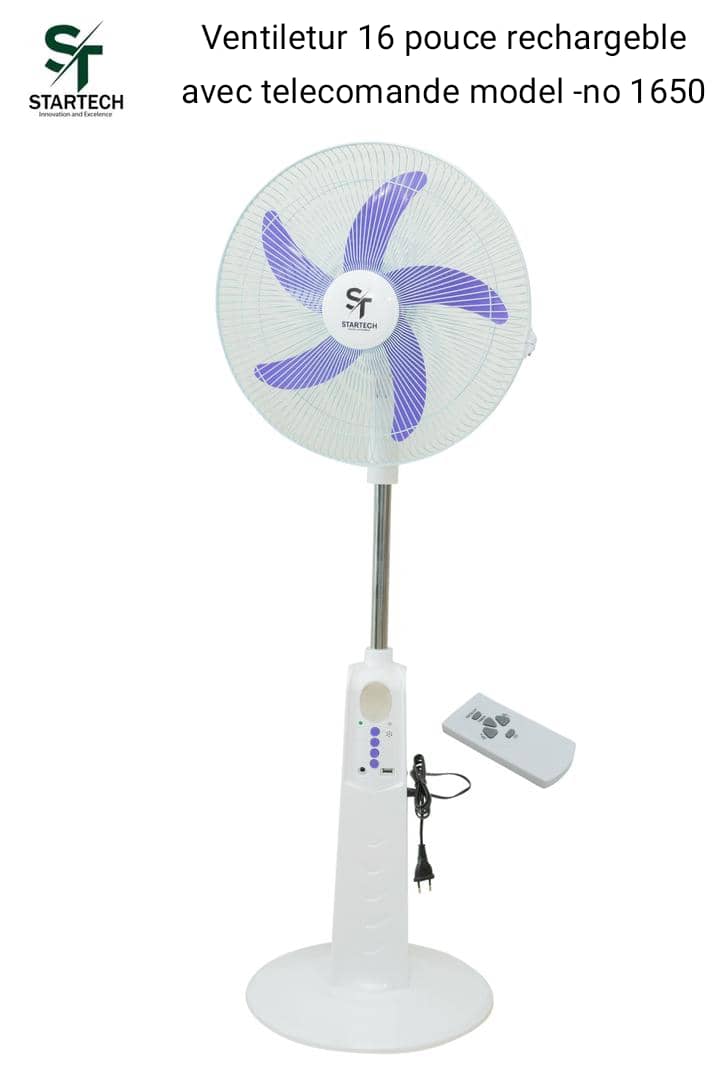 STARTECH Ventilateur Rechargeable 16Pouces Avec Veilleuse Avec Télécommande (STRF-1650) - Blanc - Garantie 1Mois