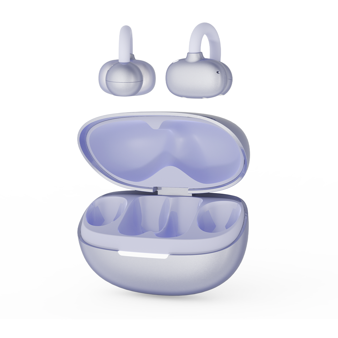 Infinix ZCLIP XEO4 violet irise, paire d'oreillettes a pince au-dessus du boitier