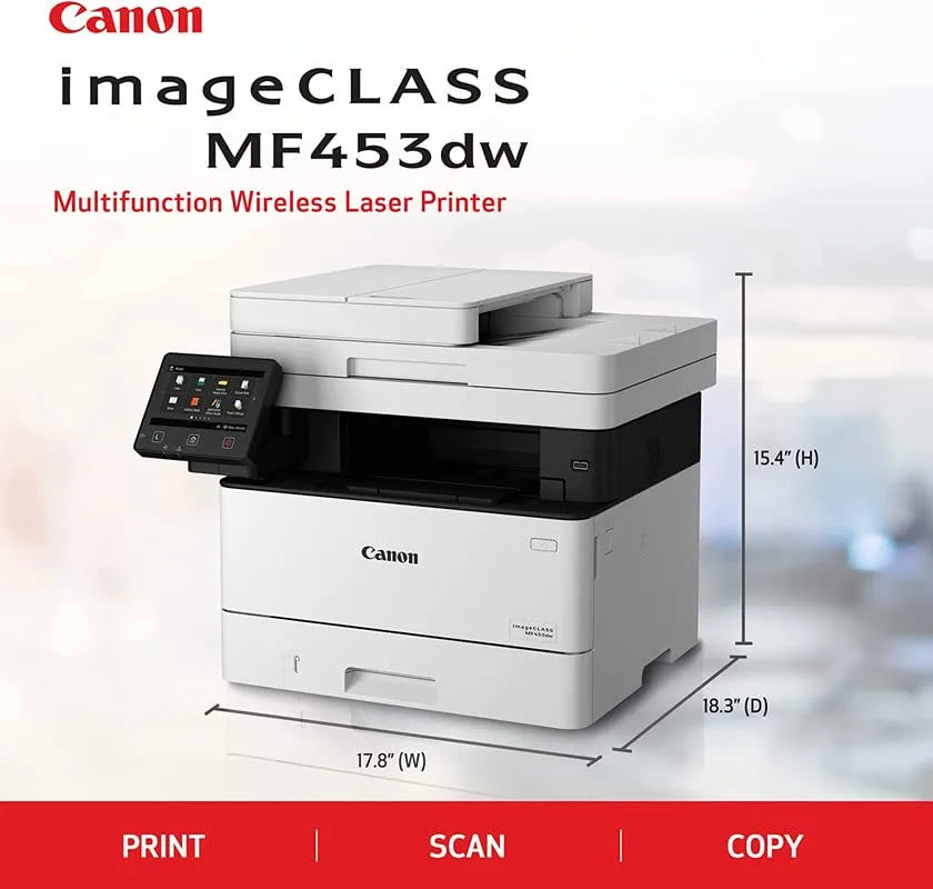 Imprimante laser monochrome sans fil tout-en-un - MF453dw - Imprimer, copier et numériser | | Écran LCD tactile couleur 5" | Numérisation recto verso en un seul passage