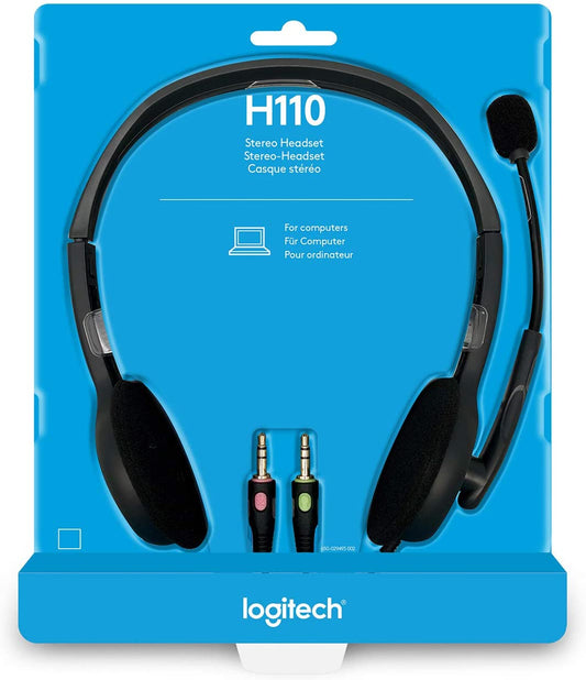 Logitech H110 Casque Filaire, Ecouteurs Stéréo avec Micro Anti-Parasite, Double Fiche Jack 3,5mm, PC/Mac/Portable - Noir