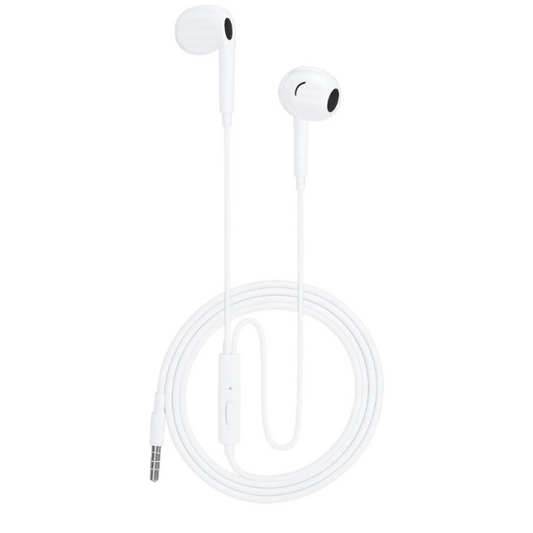 Écouteurs filaires Infinix XH01 blancs avec prise jack 3,5 mm et micro sur le câble
