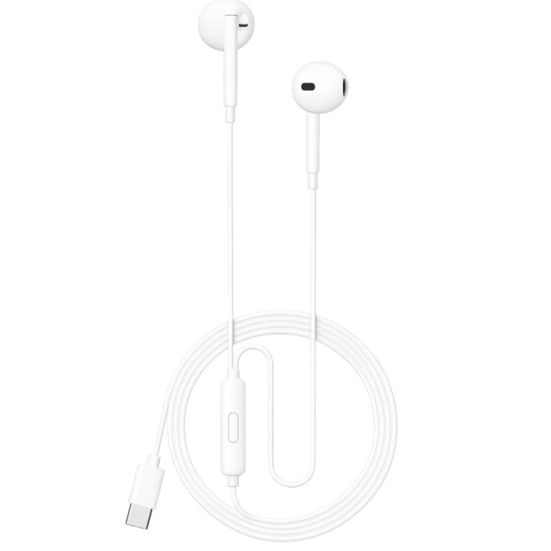 Écouteurs filaires Infinix XH31ET blancs à connecteur USB-C, câble de 1,2 mètre enroulé